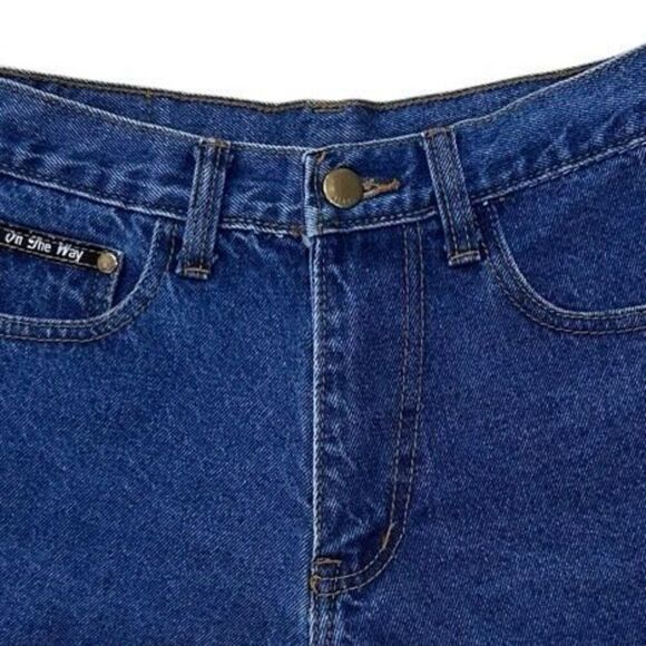 On The Way Denim Jean Shortie Shorts Women's Medium Blue High Waisted Zip Fly - Picture 4 of 10
